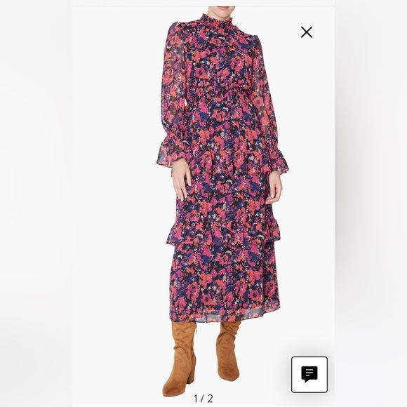 Julia Jordan Floral Printed Ruffle Tiered Long Sleeve Mock Neck Maxi Dress 14 - Picture 1 of 9